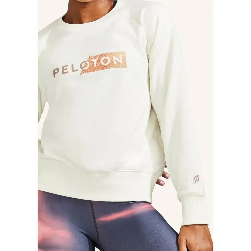 Peloton Cream Embroidered Crew Neck French Terry Pullover Sweatshirt Women Sz L - Picture 10 of 10